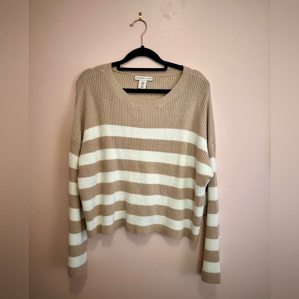 Sincerely Jules Knit Striped Loose Fit Sweater Medium Tan